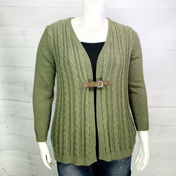 Soft Surroundings Womens Wren Cable Cardigan Buckle Closure Green Size M - Picture 4 of 13